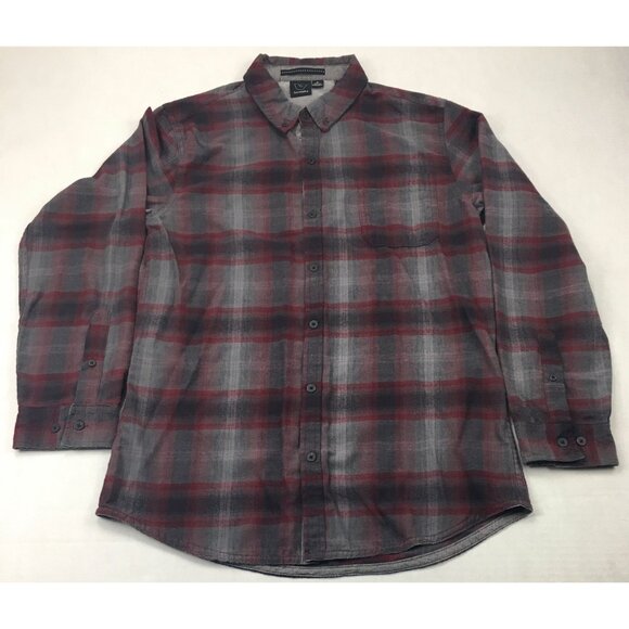 Burnside Men's Shirt M Gray Red Flannel Plaid Button Down Collar long Sleeve - Picture 1 of 8